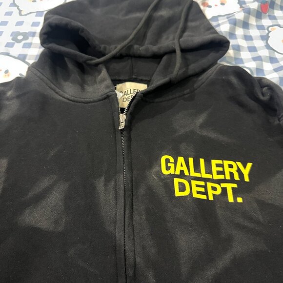 Gallery Dept Black Hooded Zip-Up Sweatshirt With Distressed Detailing - Picture 3 of 5